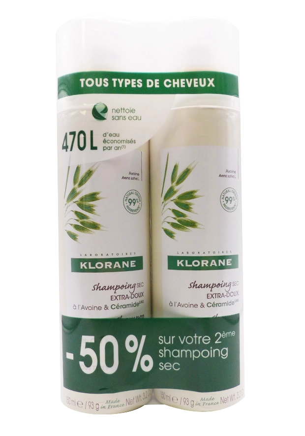 KLORANE SHAMPOOING SEC AU LAIT D’AVOINE 2X150ML